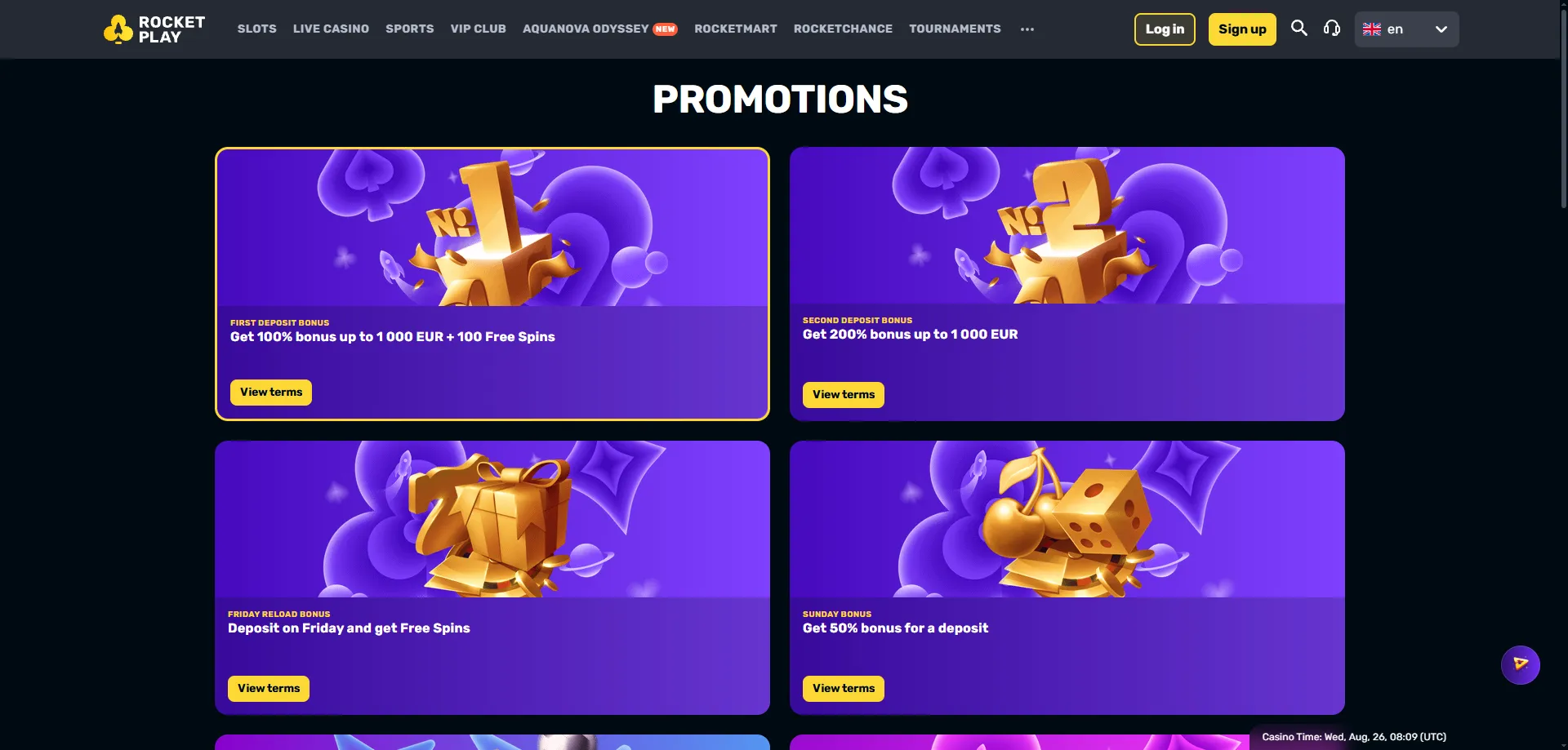 Rocketplay Casino welcome bonus — 100% up to $1,000 plus free spins