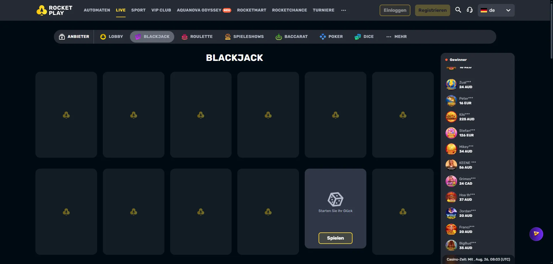 Rocketplay live casino tables with real dealers for Australian players